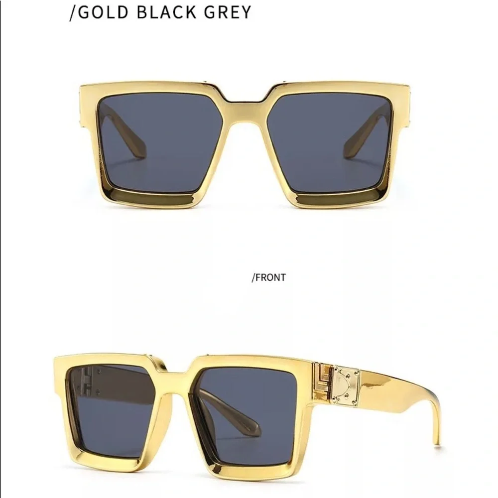 Metallic Enamel Gold Luxury Brand Designer Square Sunglasses Men